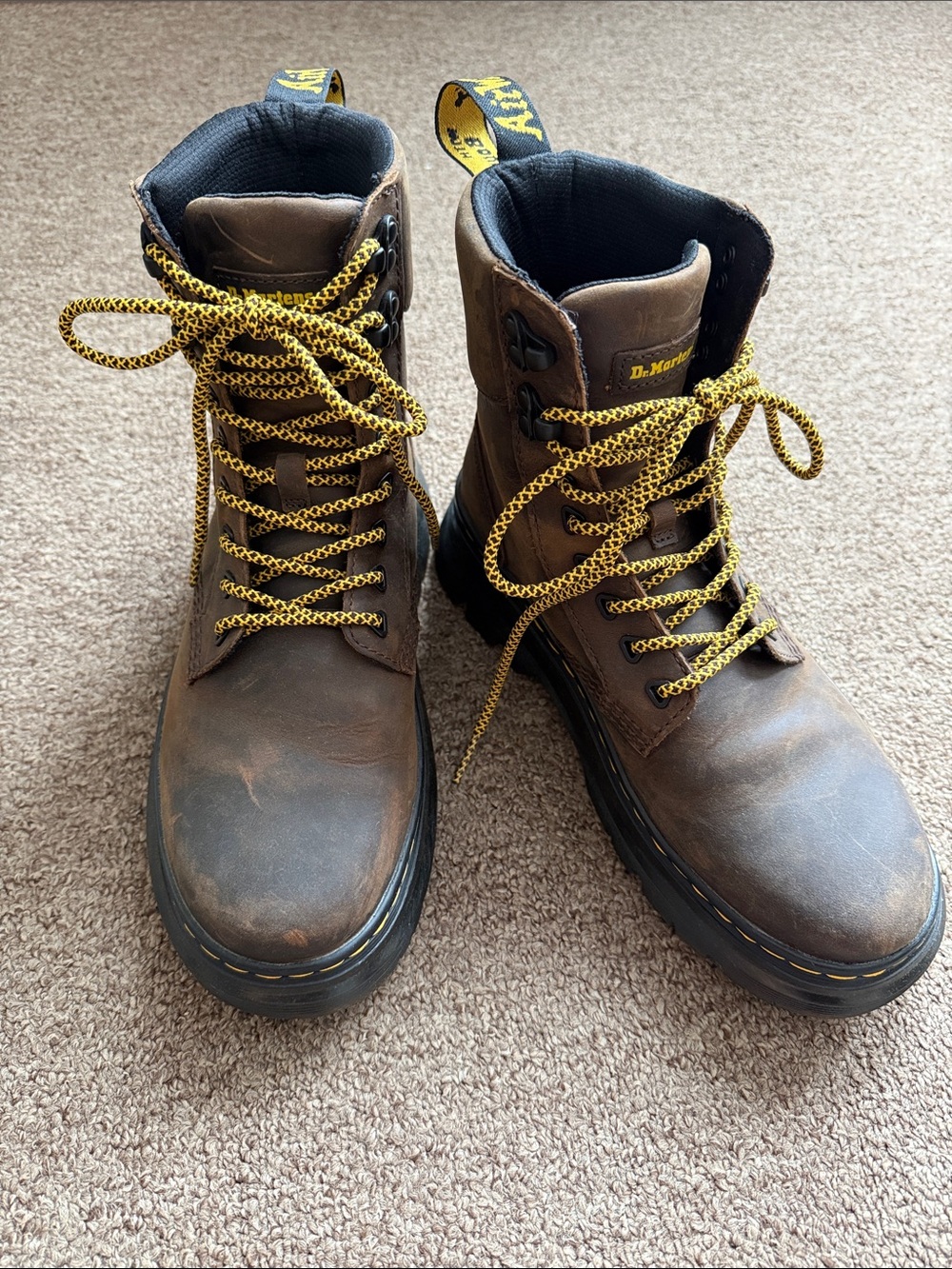 Dr. Martens Brown Leather Boots with Yellow-Black Laces